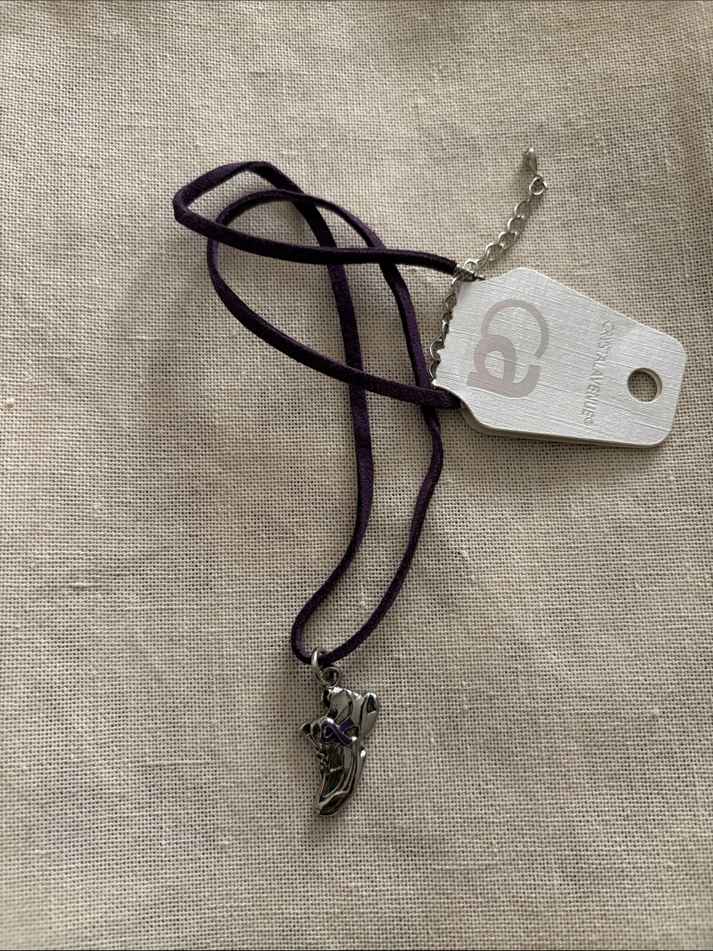Crystal Avenue Purple Suede Cord Necklace with Silver Shoe Charm